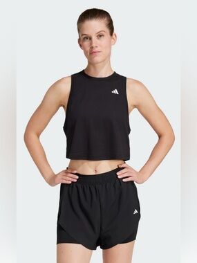 adidas Black Cropped Muscle Tank with White Logo